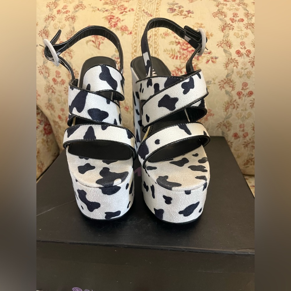 Lamoda On Vacay Chunky Platform Sandals in Cow Print New! - Picture 8 of 11